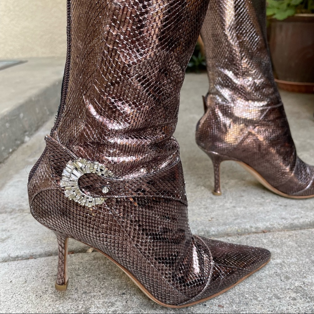 Bronze Jimmy Choo watersnake skin/leather boots in original box - Picture 2 of 16